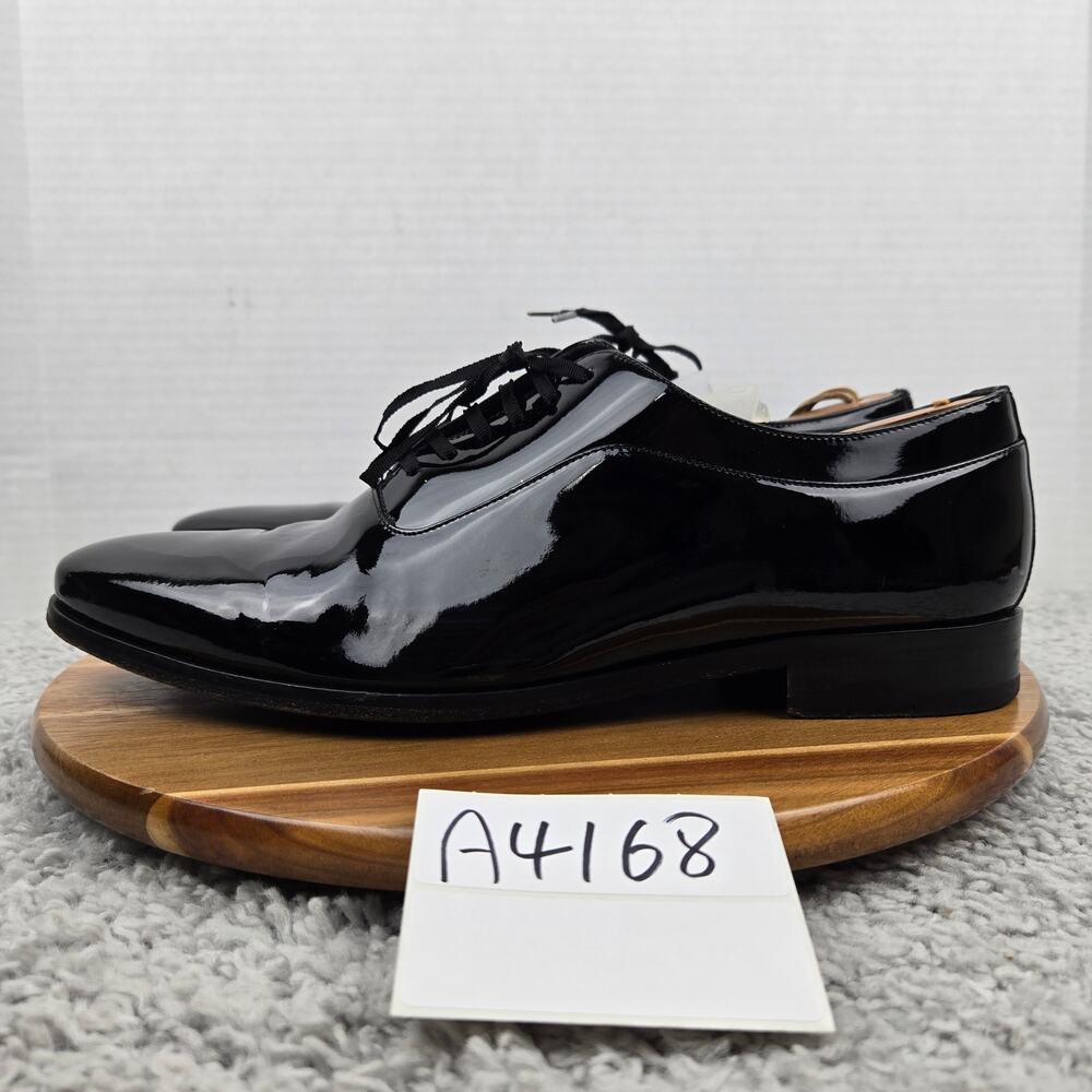 SuitSupply Mens US10.5 Black Patent Leather Plain Toe Oxford Tuxedo Dress Shoe